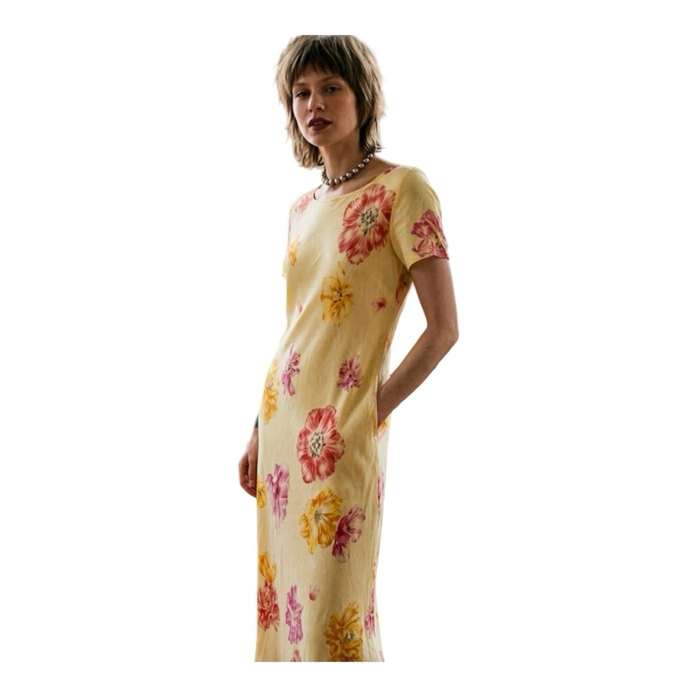 Vintage 1990s Y2k Laura Ashley Bias Cut Poppy Floral Boho Maxi Dress Size 10